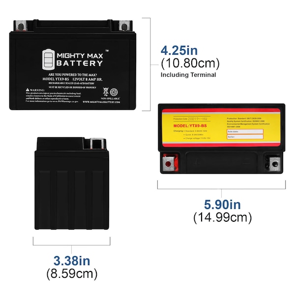 YTX9-BS SLA Replacement Battery For Dynavolt MG9BS